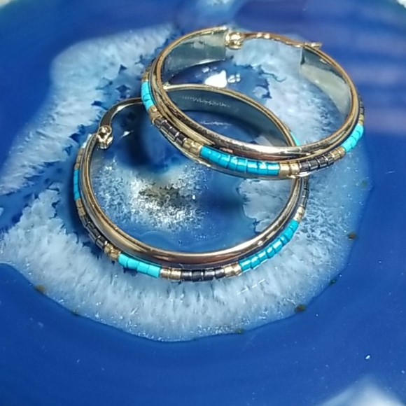 Beaded Gold Hoop Earrings - Picture 9 of 11